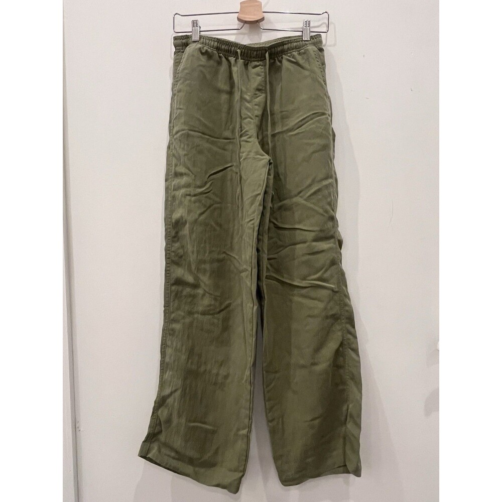 Zara Drawstring Wide-leg Lyocell Pants Sz Small  Olive Green Relaxed Trousers